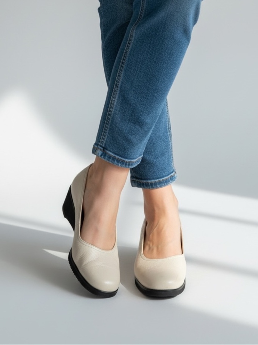 Salvatore Ferragamo Cream Leather Low Wedge Pumps 6